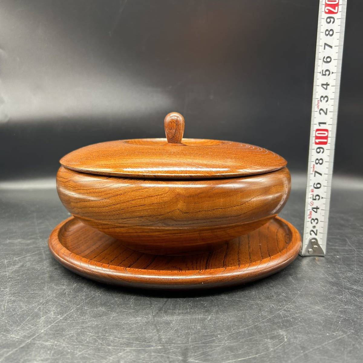 欅の菓子器セット 天然木 木製食器 木製 盆付き Z5の画像6