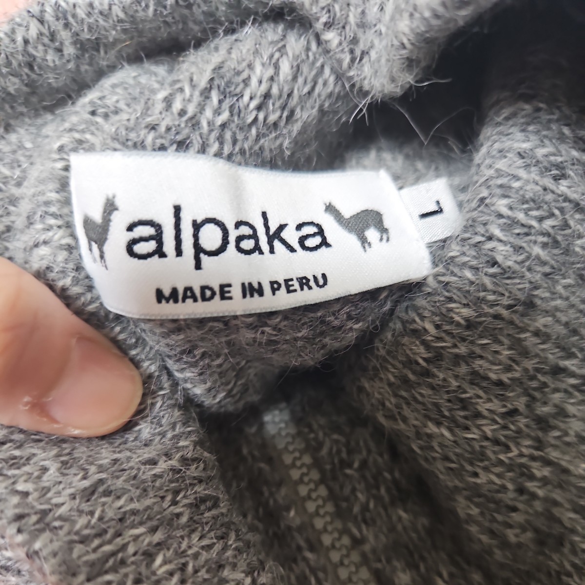 alpaca ジップアップカーディガン　グレー柄　L 　ペルー製　_画像3