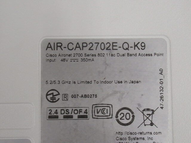 【中古】 AIR-CAP2702E-Q-K9 CISCO/シスコ Aironet 2700シリーズ アクセスポイント PoE給電 【ビジネスホン 業務用 電話機 本体】_画像3