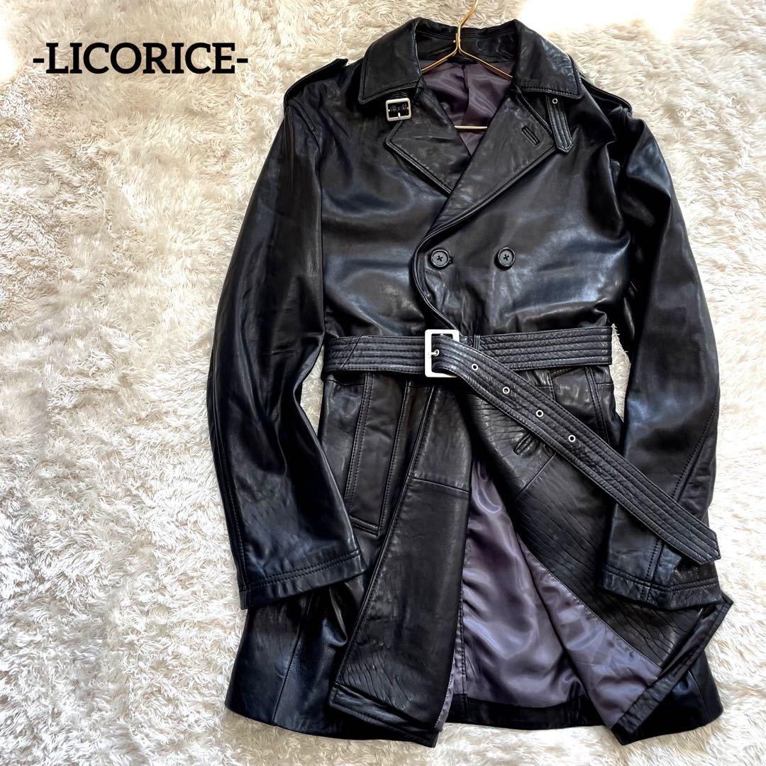 LICORICE/極美品トレンチコートブラック/ロング丈/ベルト付/ダブル