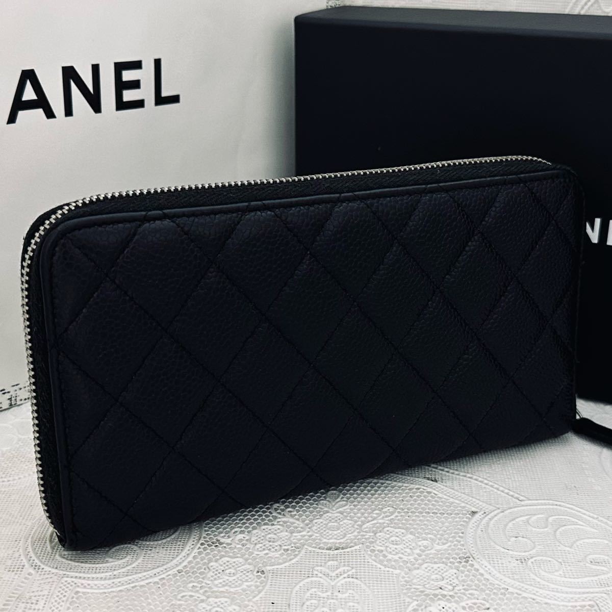 CHANEL シャネル ラウンドファスナー 長財布 キャビアスキン レザー クラシック ロング ジップ ウォレット ブラック 黒 シルバー 金具_画像2