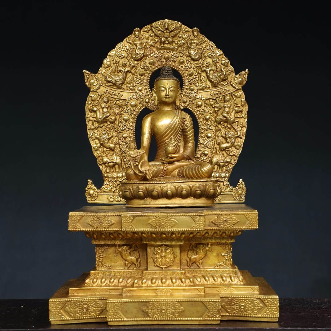 ◆旧蔵◆古美術 中国古玩 明代　古銅製　銅塗金　 釈迦牟尼 仏教　仏造像　極細工 置物 擺件 古賞物　時代物 A19