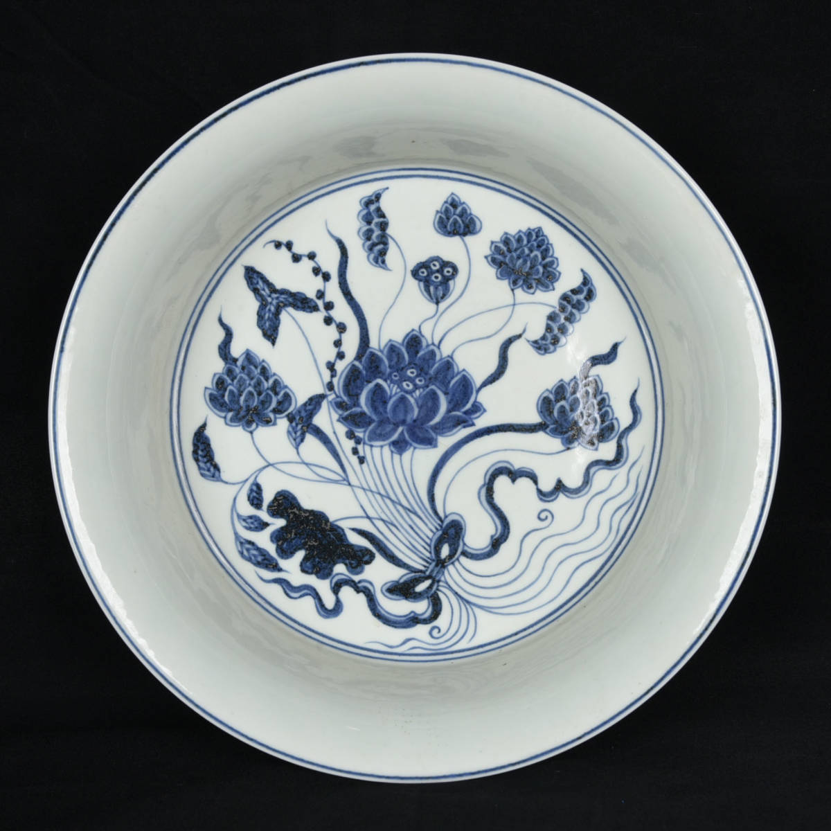 ◆旧蔵◆古美術 中国古玩 大明永樂年製　青花　祭紅釉　―束蓮紋盤 時代物 T16