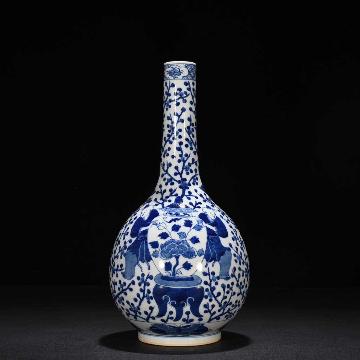 ◆旧蔵◆古美術 中国古玩 大清康熙年製　青花　愽古紋胆瓶 時代物　A33