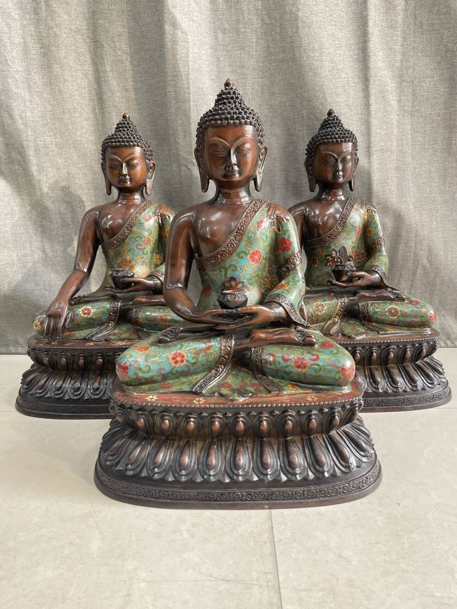 最新入荷】 仏造像 3点 極細工 置物 中国古玩 大清乾隆年製款 古銅製