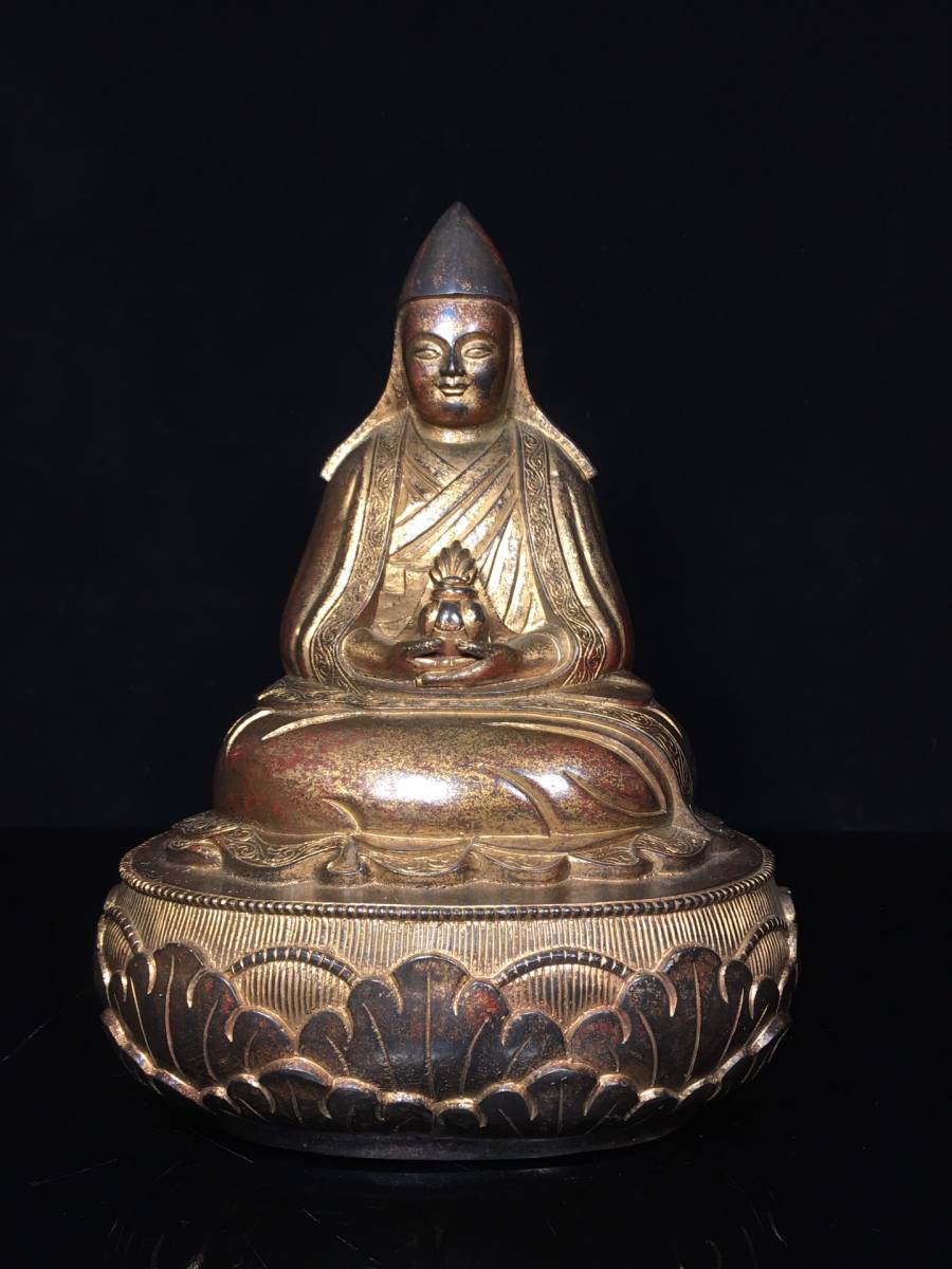 芸能人愛用 中国古玩 ◇旧蔵◇古美術 明代 古銅製 刷金 大葯師 蓮花 仏