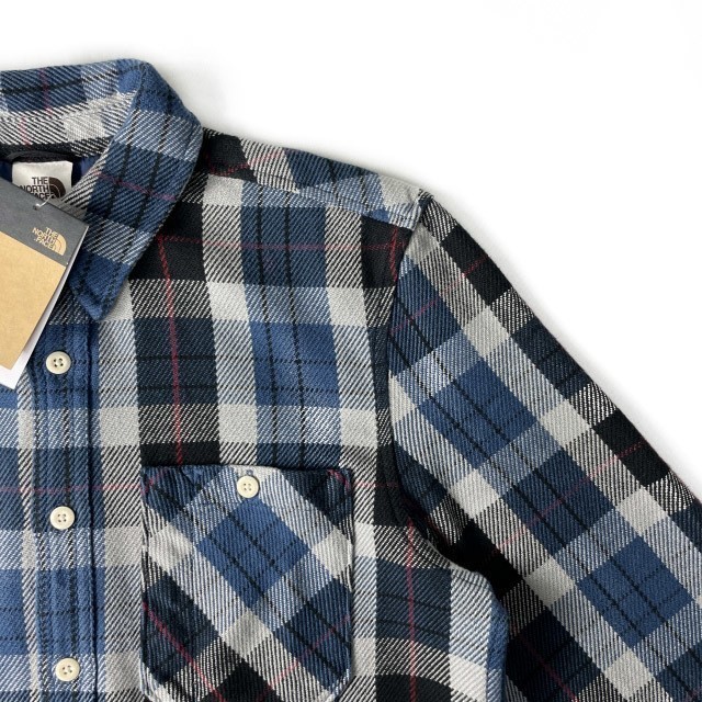 1円～!売切!【正規新品】THE NORTH FACE VALLEY TWILL FLANNEL ワークシャツ US限定 厚手 胸ポケット 茶タグ(M)黒 チェック柄 180914-50_画像4