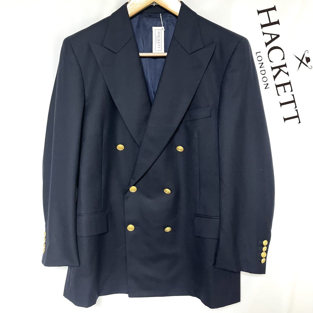 タグ付き HACKETT LONDON ハケット ピークドラペル ダブルブレスト 6B ウール ジャケット テーラードジャケット ネイビー　紺色　 AB6 M L