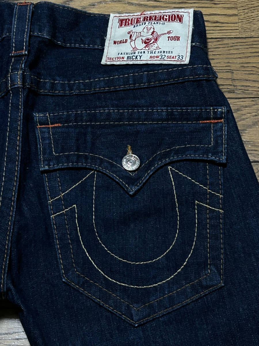 ※TRUE RELIGION トゥルーレリジョン RICKY デニムパンツ 濃いインディゴ 未裾直 米国製 32 　　　　　　　　　　 BJBC.AJ_画像5