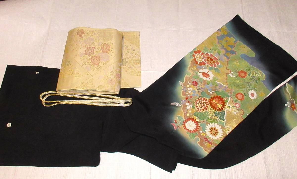 人間国宝　松井青々作　正絹　黒留袖　袋帯　帯締めの3点セット