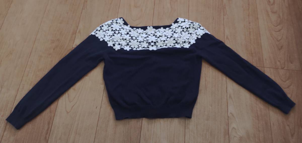 biju- button . flower race cardigan cut and sewn 1 S navy navy blue 