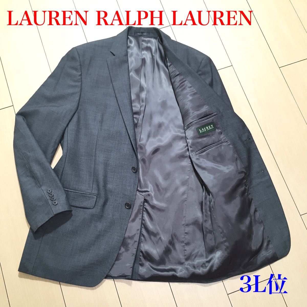 美品★大きいサイズ ラルフローレン テーラードジャケット Ralph Lauren グレー系 織り 春秋冬 3L位 A919