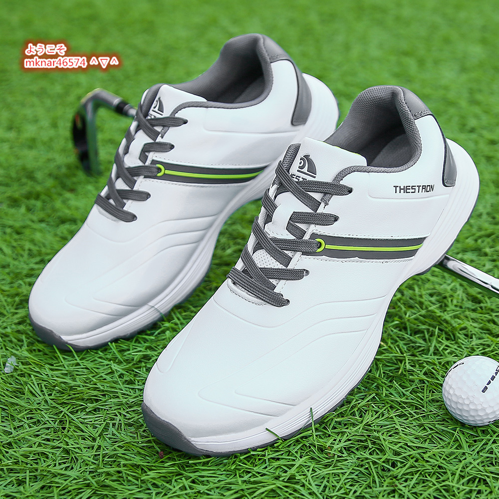 初売り 高級 ゴルフシューズ メンズ スパイク 強いグリップ 4E 運動靴 スニーカー フィット感 軽量防水防滑 イエロー系 24.5cm~28.5cm選択_画像3