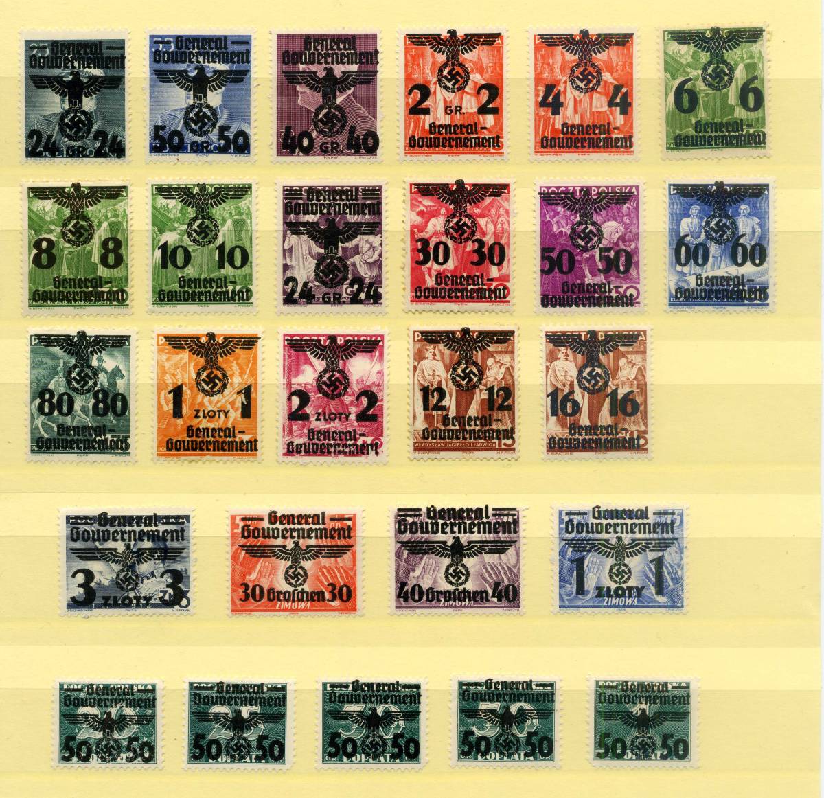 1940年 ドイツの占領地 ポーランド総督府 加刷 普通切手 26種全揃 未使用 送料無料 ◆zk-37_画像1