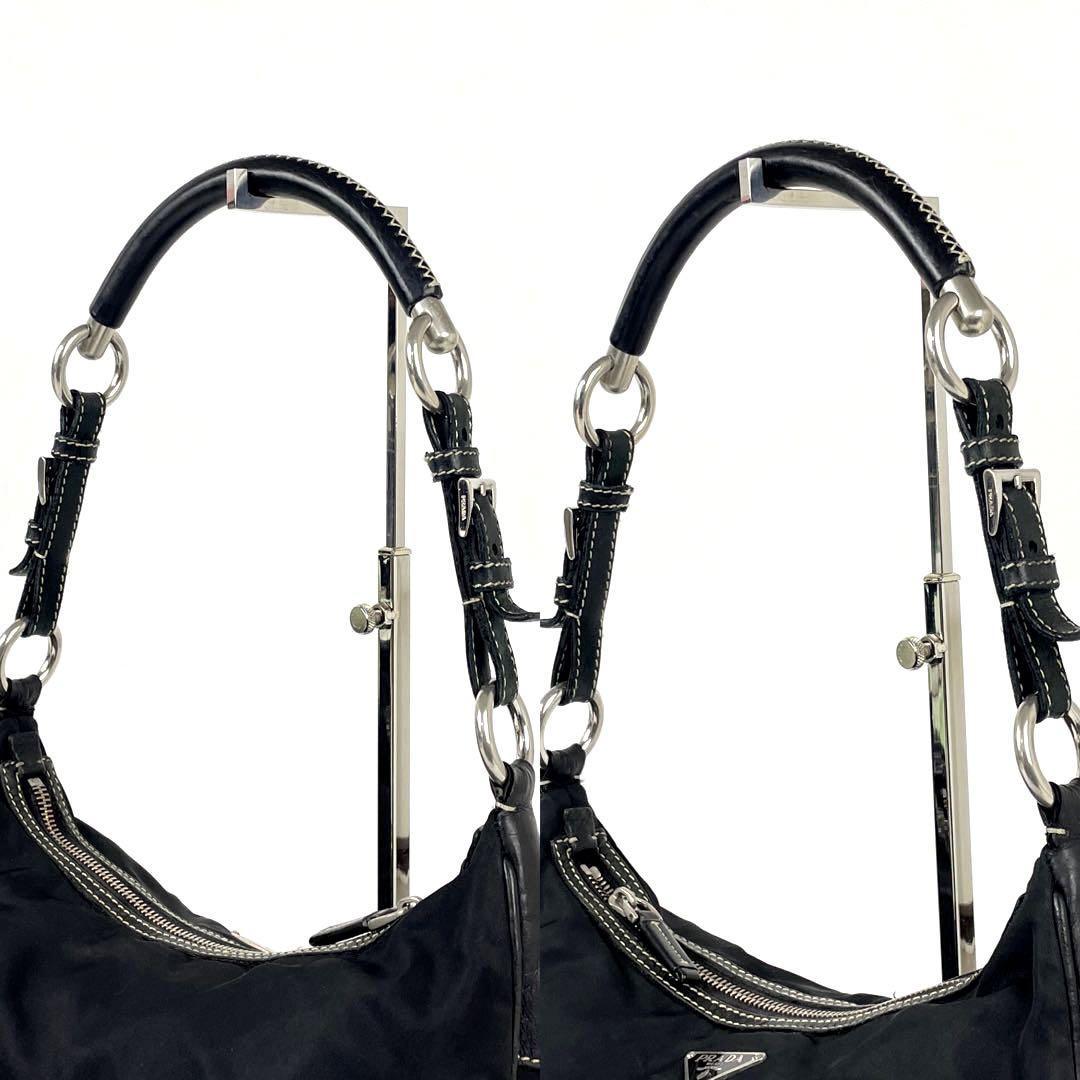 美品 PRADA プラダ ワンショルダー 肩掛け 三角ロゴプレート ステッチ