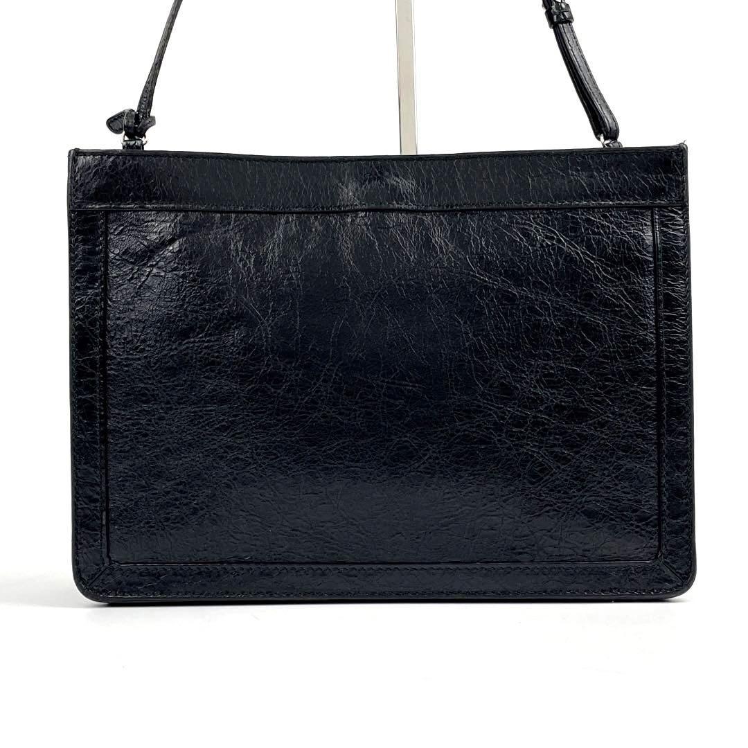 【美品】BALENCIAGA バレンシアガ ショルダーバッグ ネイビーポシェット メンズ レディース ジャガード シワ加工 革 レザー 黒 ブラック