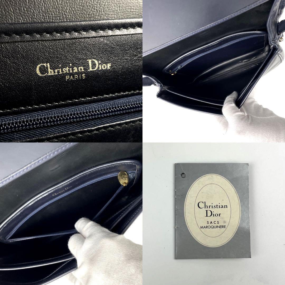 美品■Christian Dior ディオール ショルダーバッグ トロッター 肩掛け 斜め掛け クロスボディ ゴールド金具 レザー 濃紺 ダークネイビー