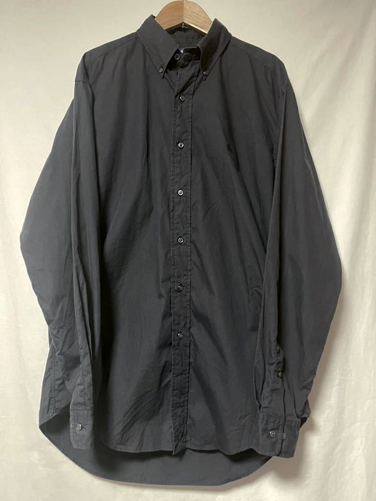 90s ビンテージ ラルフローレン RALPH LAUREN YARMOUTH 長袖BDシャツ ポニー ブラック 黒 15 1/2 34/35