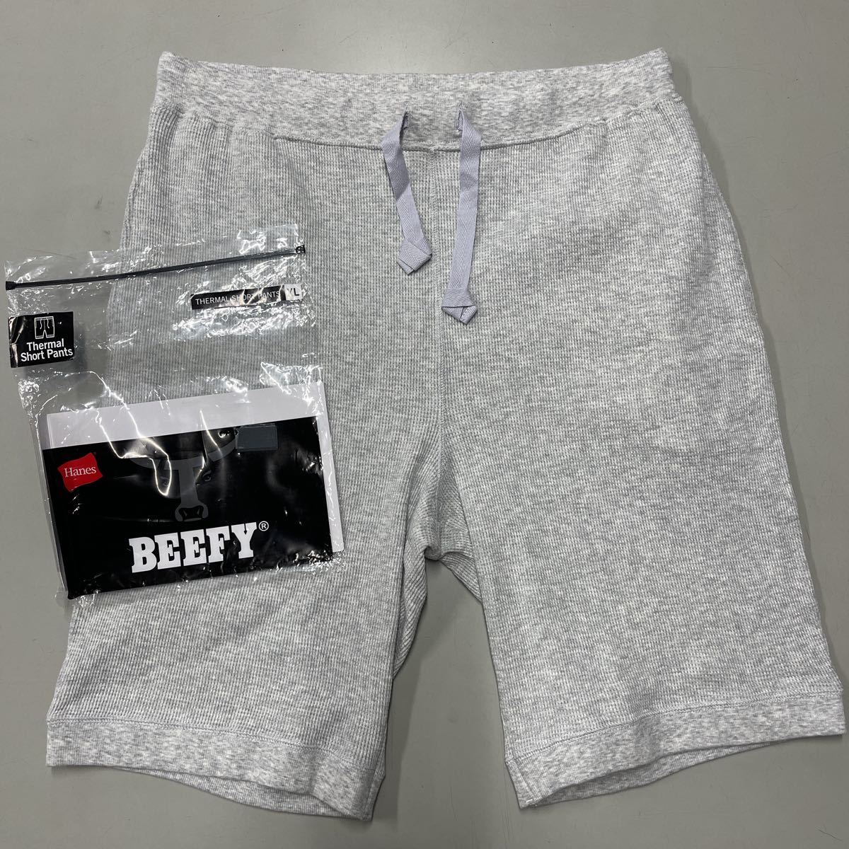 Hanes BEEFY ヘインズ ビーフィー ショートパンツ サーマル アンダーウェア ルームウェア グレー XLサイズ ハーフパンツ 短パン 未使用_画像1