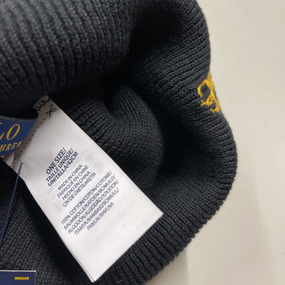 ポロ ラルフローレン POLO RALPH LAUREN 帽子 未使用 綿100% コットン ニットキャップ CAP ビーニー ワッチキャップ 黒 ブラック 刺繍_画像5