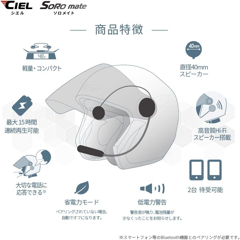 新品 ヘルメットの中でナビや音楽が聴ける ソロメイト TypeC バイク用 Bluetoothヘッドセット Hi-Fiスピーカー CL-T5-C Soro mate CIEL_画像4