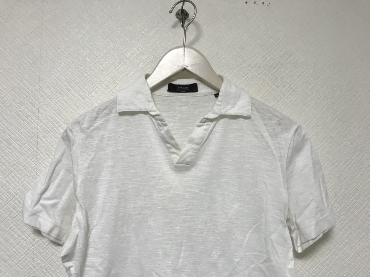 本物アングレーANGLAISコットンキーネック半袖ポロシャツメンズアメカジサーフワークミリタリービジネススーツゴルフ日本製白ホワイトM_画像2