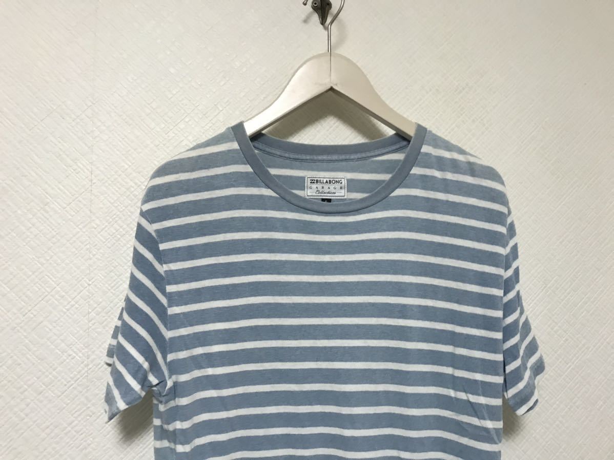 本物ビラボンBILLABONGコットンボーダー柄半袖TシャツメンズサーフアメカジミリタリーワークストリートスケーターS青ブルー