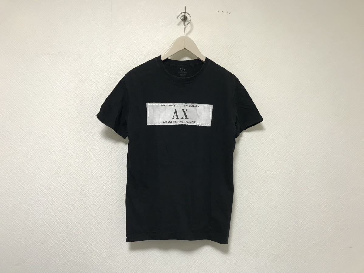 本物アルマーニエクスチェンジARMANI AXコットンロゴプリント半袖Tシャツメンズサーフアメカジミリタリーワークビジネススーツ黒S_画像1