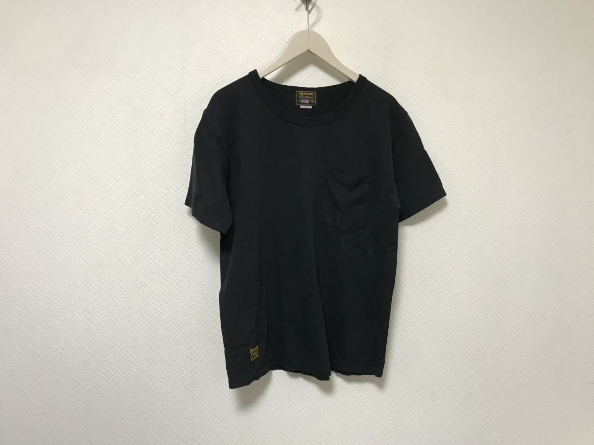 本物バンソンvansonコットンプリントポケット半袖Tシャツメンズサーフアメカジビジネススーツバイカー黒ブラックLアメリカ製_画像1