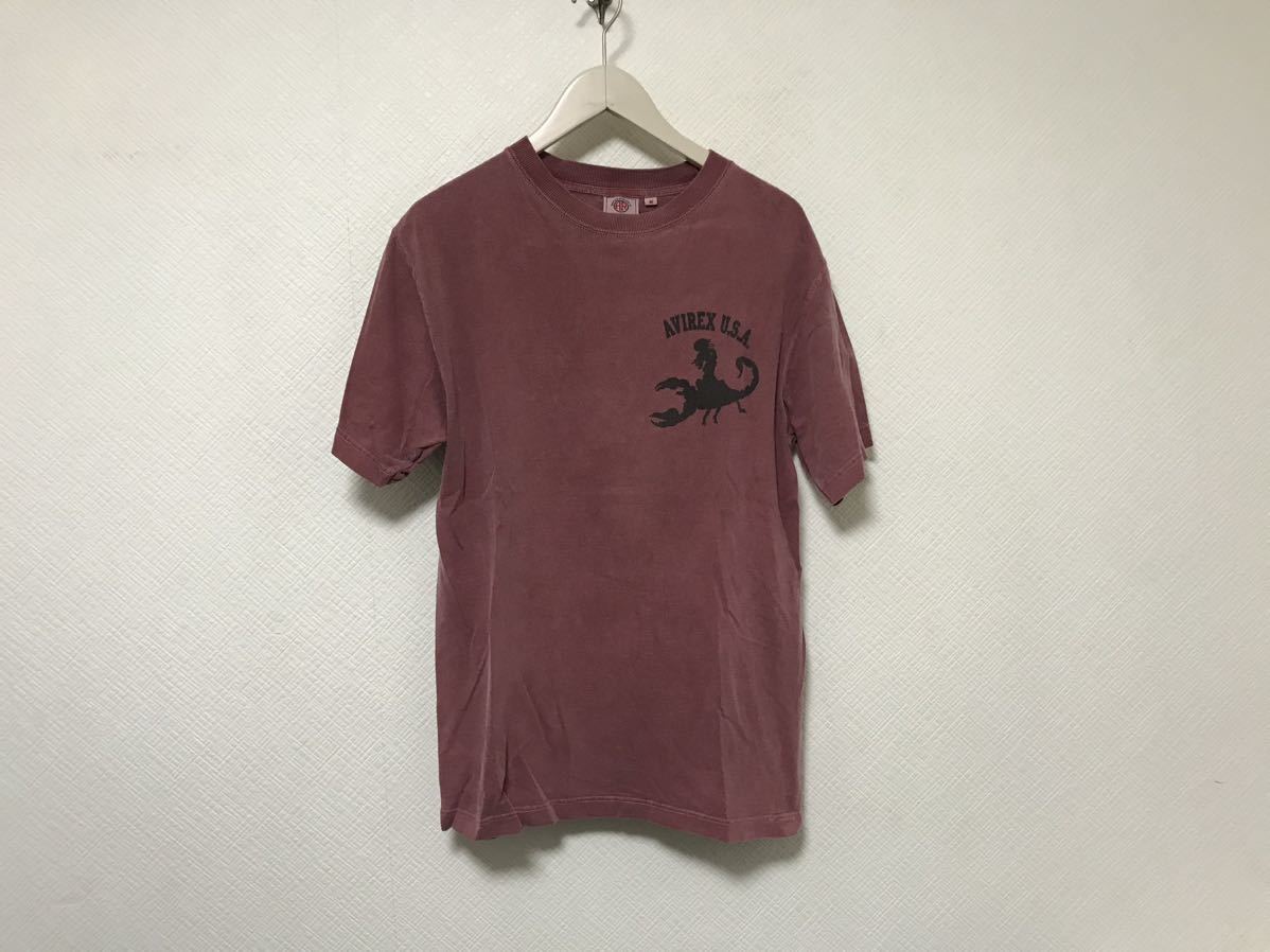 本物アヴィレックスAVIREXコットンプリント半袖Tシャツメンズサーフアメカジビジネススーツ赤レッドM_画像1