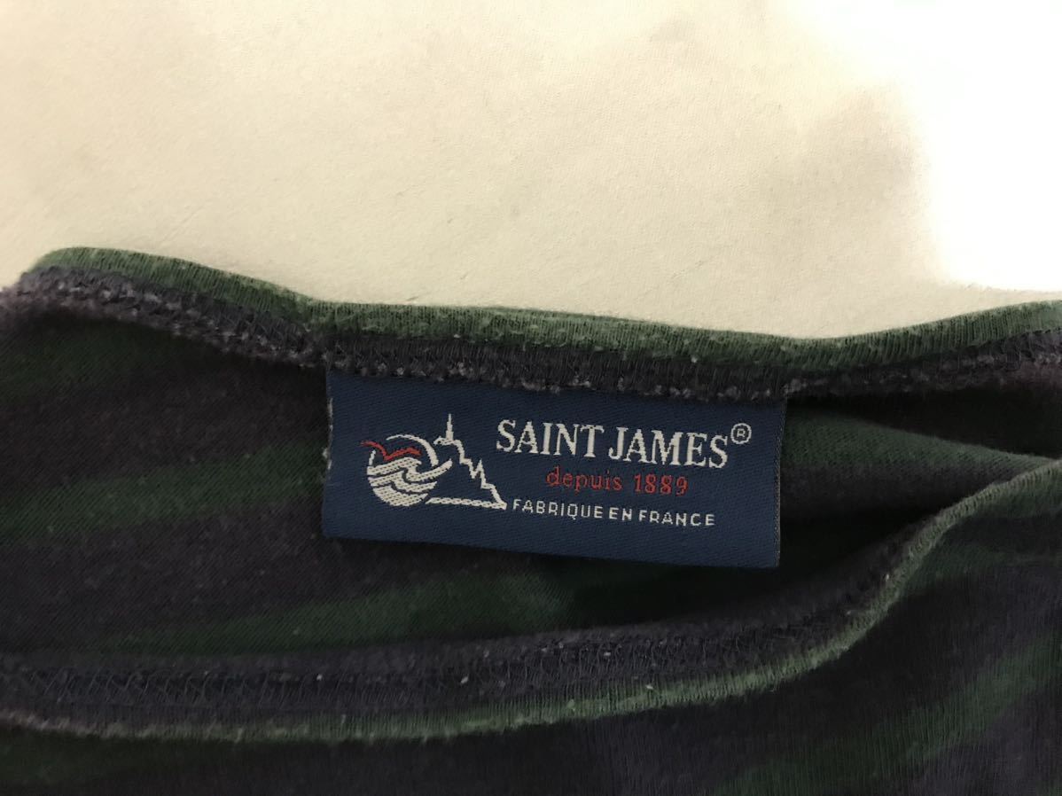 本物セントジェームスSAINTJAMESコットンボーダー柄半袖Tシャツメンズサーフアメカジミリタリービジネススーツゴルフ紺ネイビーMフランス製