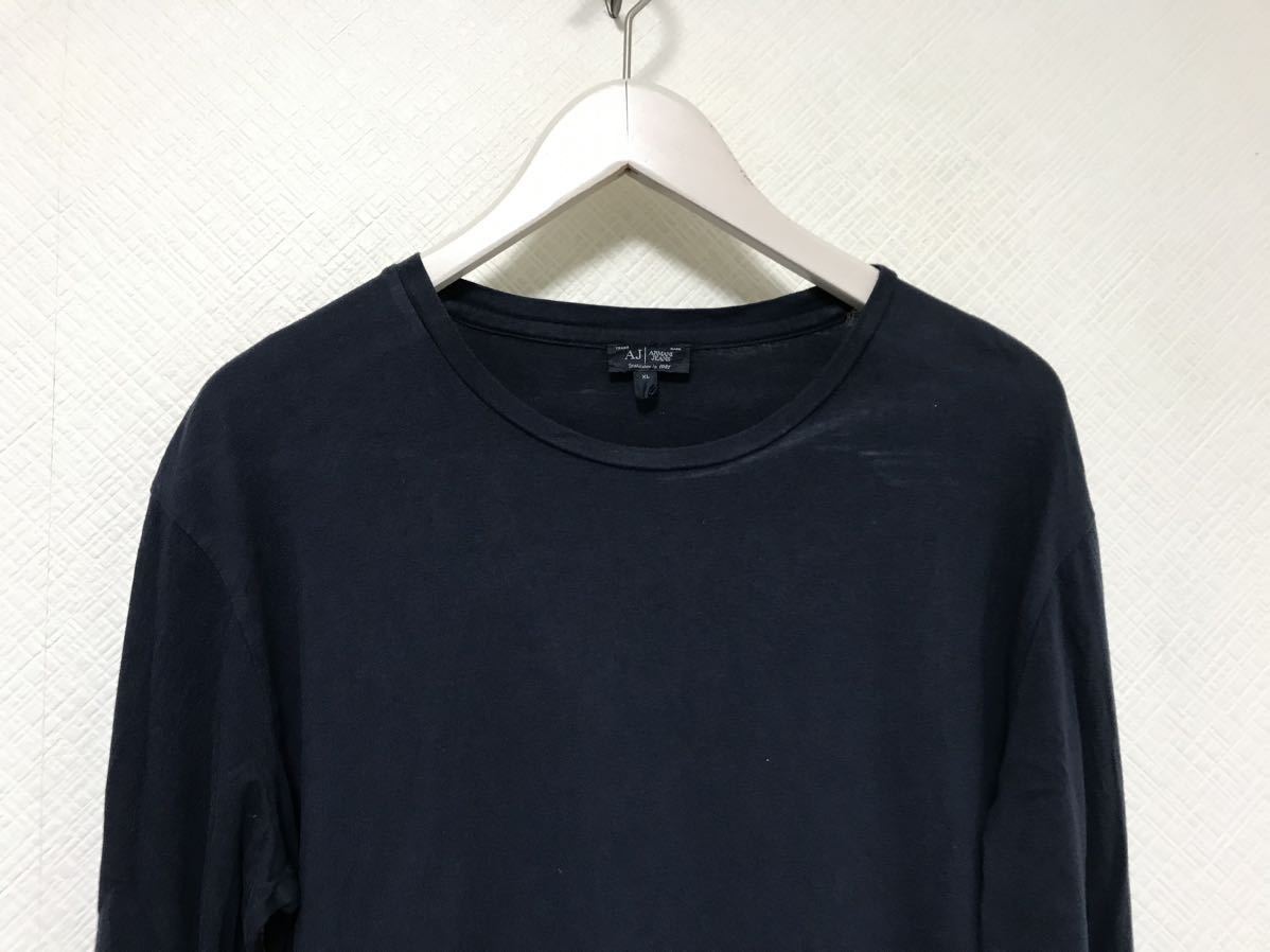 本物アルマーニジーンズARMANI JEANSコットンプリント長袖TシャツロンTメンズサーフミリタリーワークアメカジビジネス紺ネイビーXL_画像2