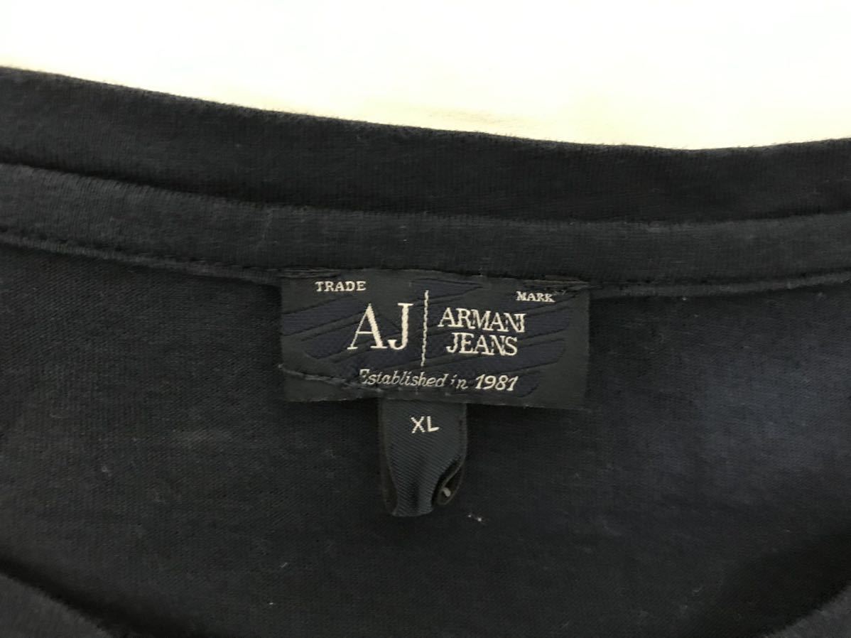 本物アルマーニジーンズARMANI JEANSコットンプリント長袖TシャツロンTメンズサーフミリタリーワークアメカジビジネス紺ネイビーXL_画像4