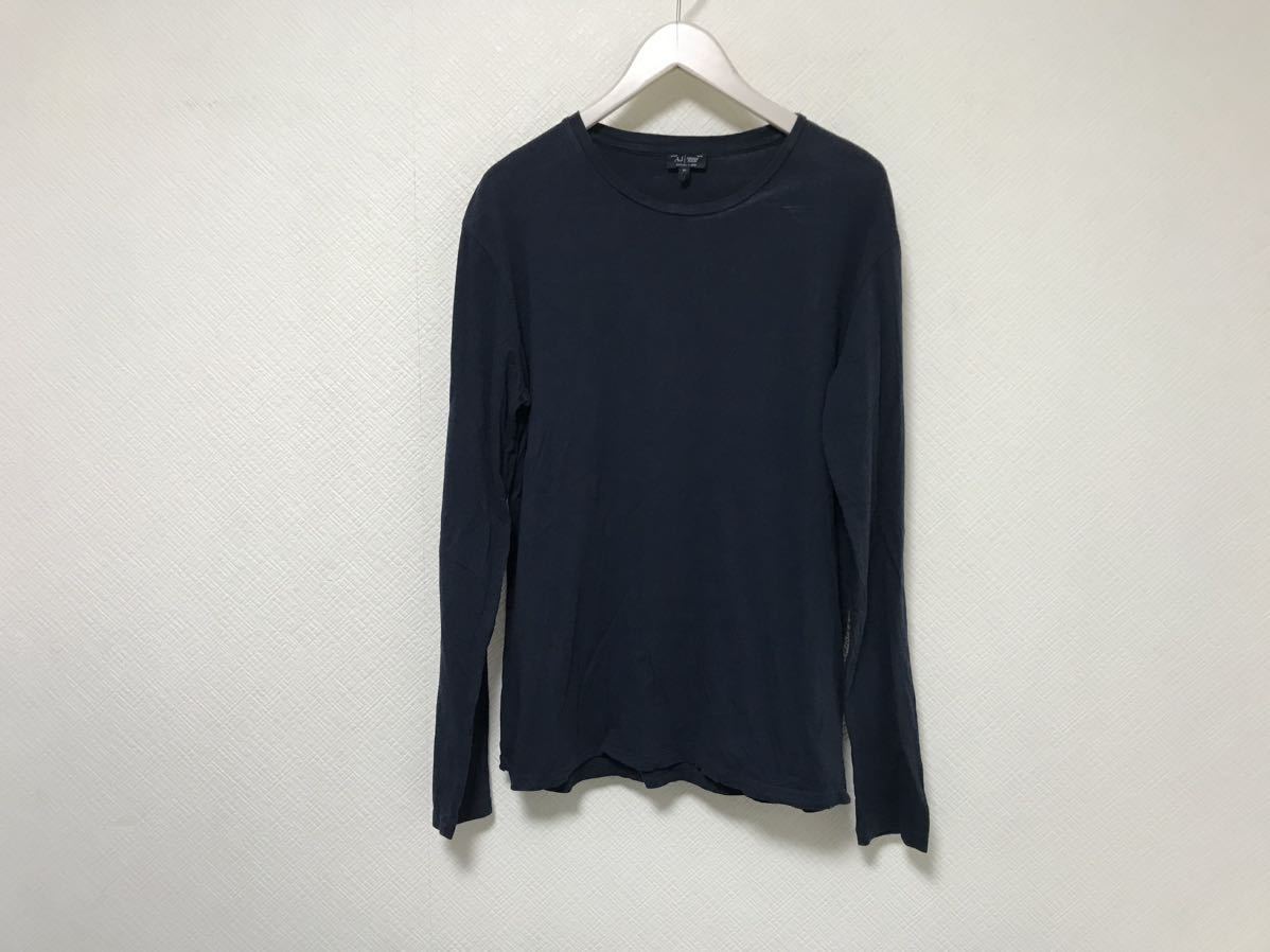 本物アルマーニジーンズARMANI JEANSコットンプリント長袖TシャツロンTメンズサーフミリタリーワークアメカジビジネス紺ネイビーXL_画像1