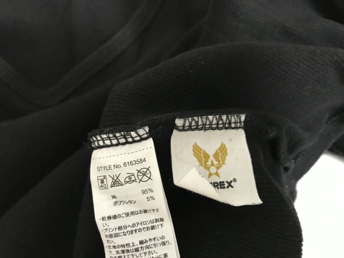 本物アヴィレックスAVIREXコットンストレッチVネック長袖TシャツロンTメンズサーフミリタリーワークアメカジビジネススーツL黒ブラック