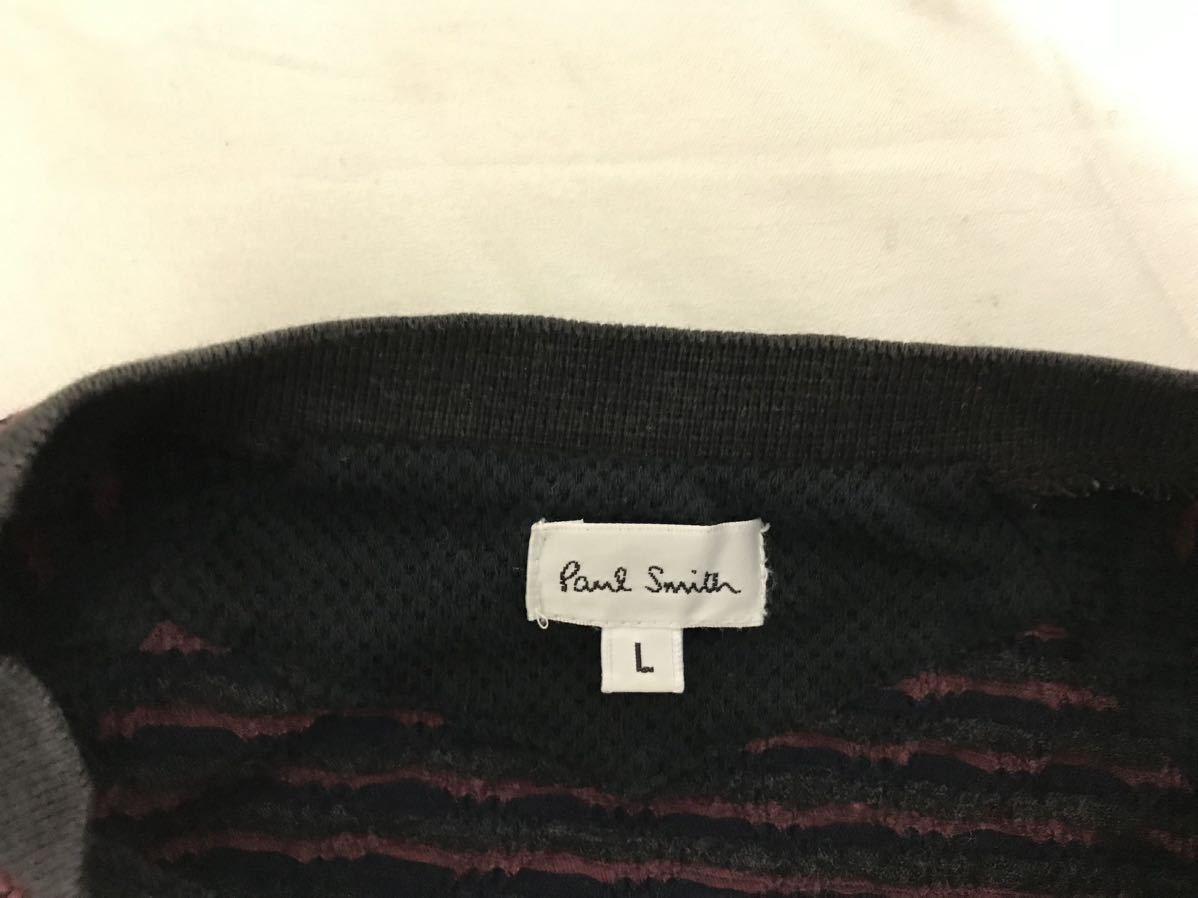 本物ポールスミスPAULSMITHウールコットンボーダー柄長袖TシャツロンTメンズサーフミリタリーアメカジビジネススーツL赤レッド紺日本製