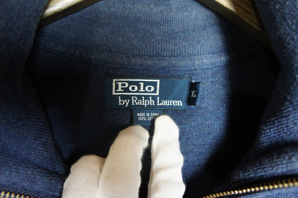 90s POLO RALPH LAUREN ポロ ラルフローレン ハーフジップ 刺繍 ニット セーター ヴィンテージ XL 紺1021N_画像4