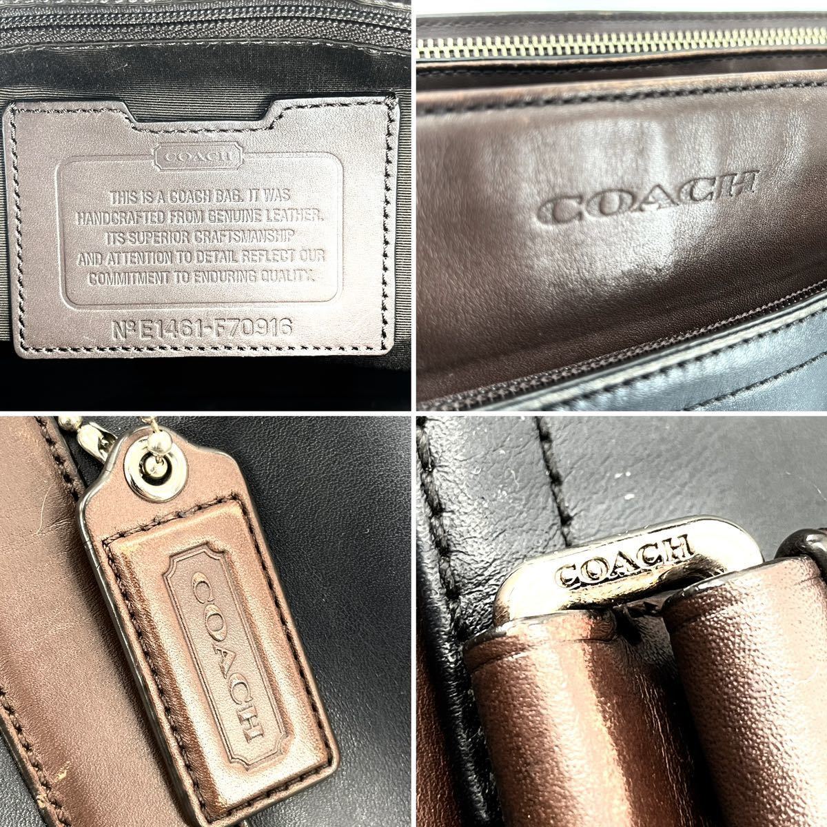 1円【正規品】COACH コーチ ビジネスバッグ トートバッグ メンズ 2way メトロポリタン PC収納 A4◎ ショルダー ネイビー ブラウン レザー_画像9