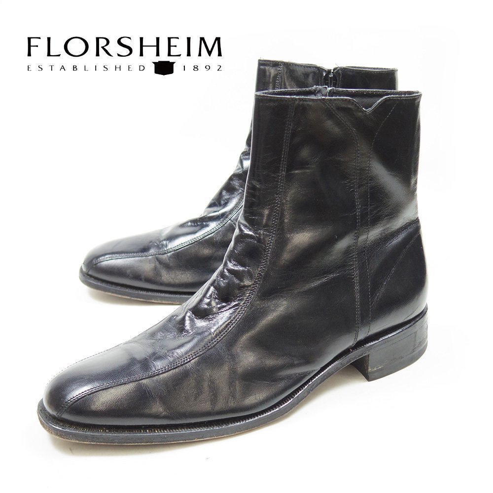 12 D表記　30cm相当　FLORSHEIM　フローシャイム 　ショートブーツ　サイドジップ　革靴　レザーブーツ　ブラック　黒/U9275