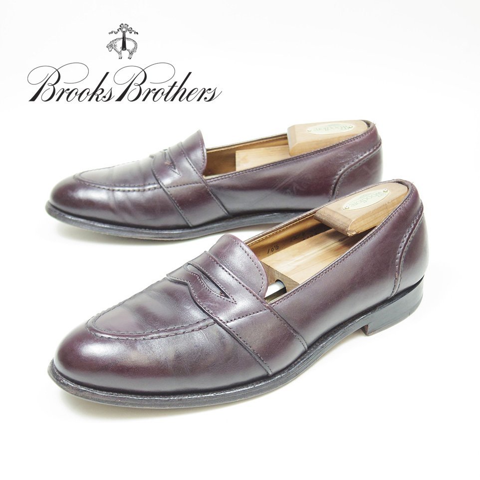 USA製　28.5cm相当　Brooks Brothers×Alden　ブルックスブラザーズ　オールデン　コインローファー　Uチップ　革靴　バーガンディ/U9005_画像1