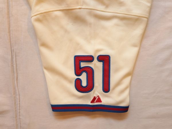 【古着GAME TOPSレア Majestic Philadelphia Phillies ユニフォームシャツベージュ#51】MLB野球フィラデルフィアフィリーズメジャーリーグ_画像6