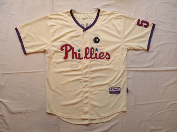 【古着GAME TOPSレア Majestic Philadelphia Phillies ユニフォームシャツベージュ#51】MLB野球フィラデルフィアフィリーズメジャーリーグ_画像2