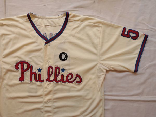 【古着GAME TOPSレア Majestic Philadelphia Phillies ユニフォームシャツベージュ#51】MLB野球フィラデルフィアフィリーズメジャーリーグ