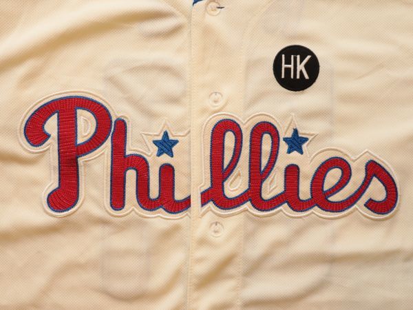 【古着GAME TOPSレア Majestic Philadelphia Phillies ユニフォームシャツベージュ#51】MLB野球フィラデルフィアフィリーズメジャーリーグ_画像4