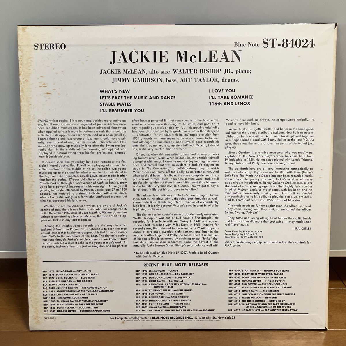 【LP】ジャッキー・マクリーン / JACKIE McLEAN /スイング・スワング・スインギン/ SWING SWANG SWINGIN' / BLUE NOTE BST 84024 日本盤_画像2