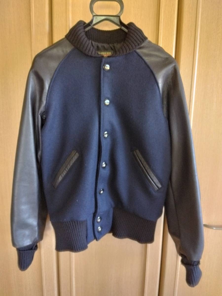 【 新品 】 ☆美品古着☆スクーカム 袖革スタジャン ネイビー×ブラック サイズ34 Sサイズ 【 新品 】 ☆美品古着☆スクーカム 袖革スタジャン ネイビー×ブラック サイズ34 Sサイズ