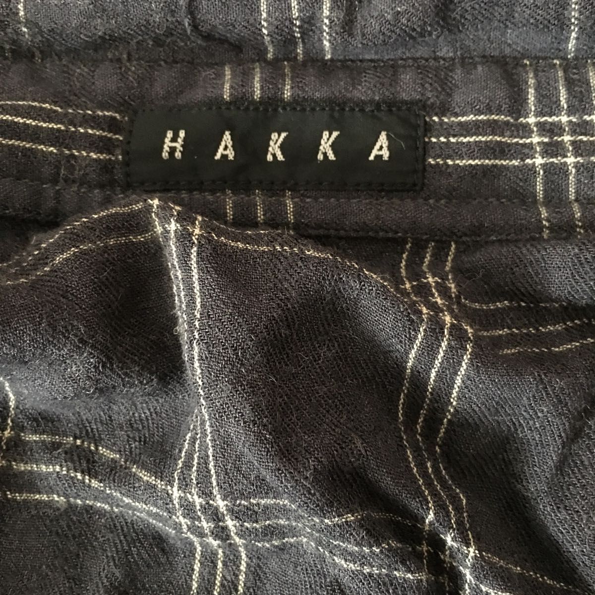 ハッカ　HAKKA  チェック柄　ショート丈シャツ　古着　ダメージ　日本製 くすみカラー