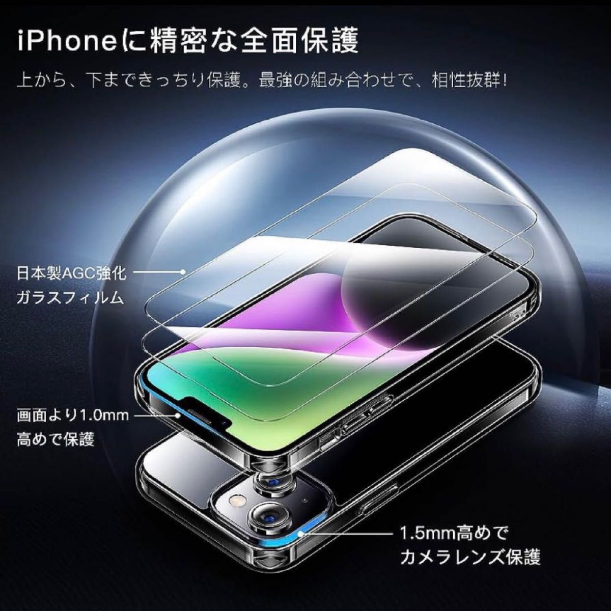 【即購入◎】iPhone 14 plus 用 フィルム付きケース 全面保護セット