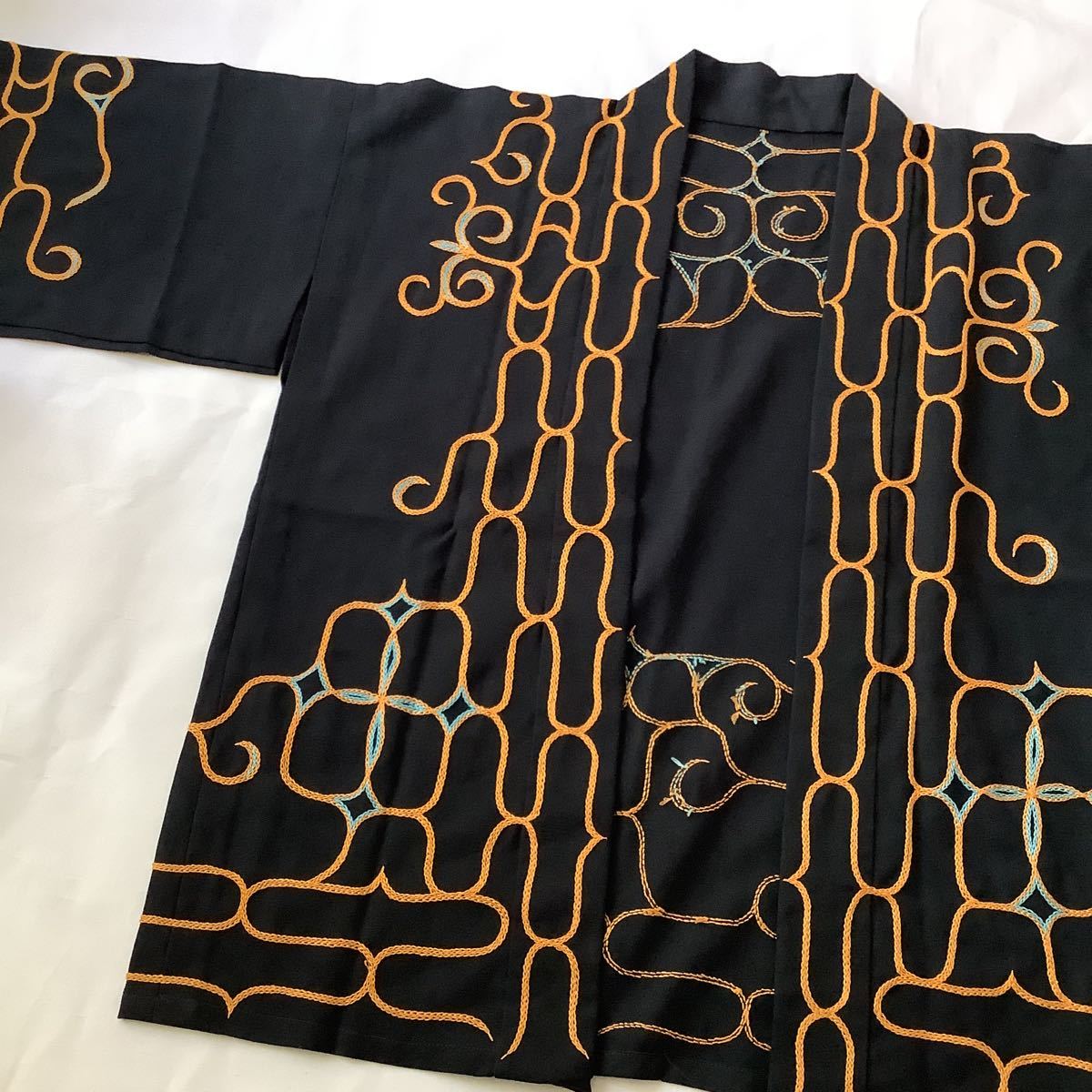 アイヌ衣装 民族衣装 ジャケット黒 刺繍 ステッチ刺繍 北海道土産 法被 羽織