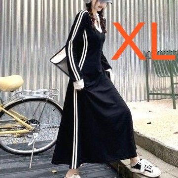 サイドライン 2本線 スポーティ ロングワンピース 長袖 サイドライン 2本線 スポーティ ロングワンピース 長袖